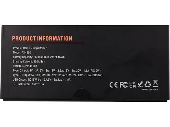 ASPERX AX4500 Jump Starter, 4500A