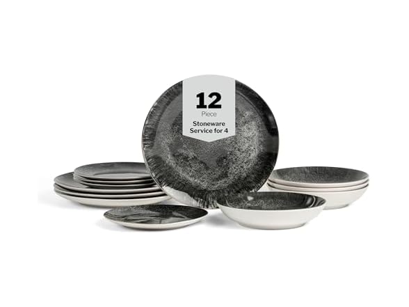 Christian Siriano Onyx 12-Piece Dinnerware Set