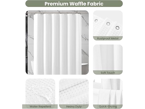 Inhousolu Fabric Shower Curtain Waffle Weave