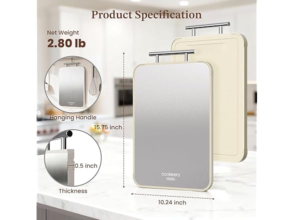 COOKEERS Stainless Steel Cutting Board
