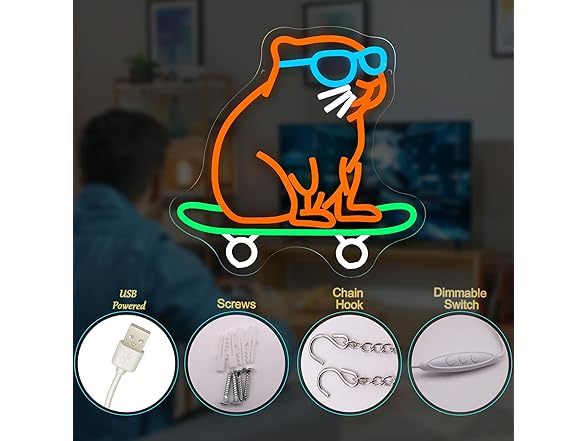 LAXUEDEER Capybara Skateboard Neon Sign USB 