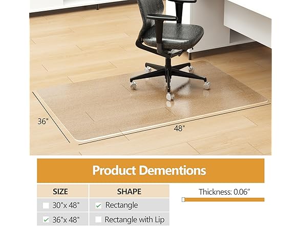 MAXTBEE Office Chair Mat for Hardwood Floor, 36"x48" Chair