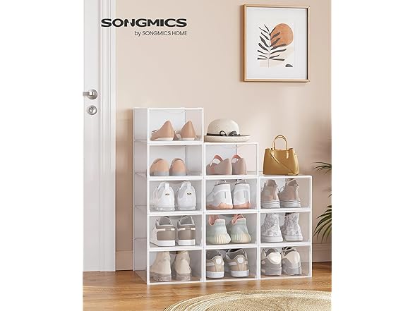 SONGMICS Stackable Shoe Boxes, Set of 12
