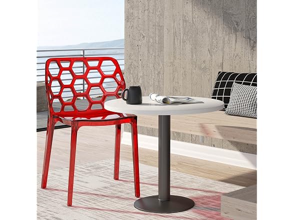 LeisureMod Dynamic Clear Acrylic Dining Chair Red
