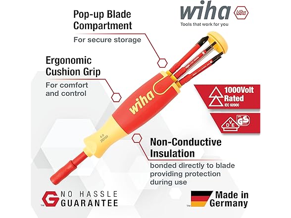 Wiha 28393 7pc Driver Blade Set Slotted, Phillips