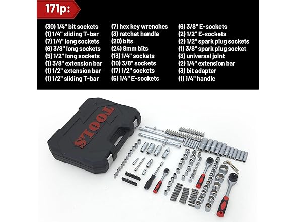 Hantinstom 171 Pieces Socket Set, 1/4 and 3/8 Inch