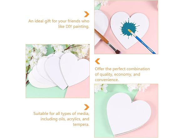 EXCEART Heart Shaped Canvas Boards 6 Pack