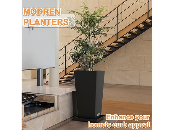 Elevens Outdoor Planter Larger Flower Pots Black 2 Pack