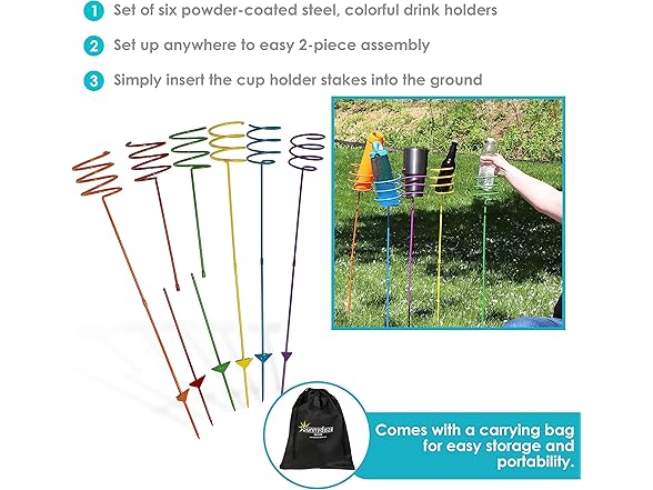 Sunnydaze Outdoor Cup Holders for Yard- Set of 6