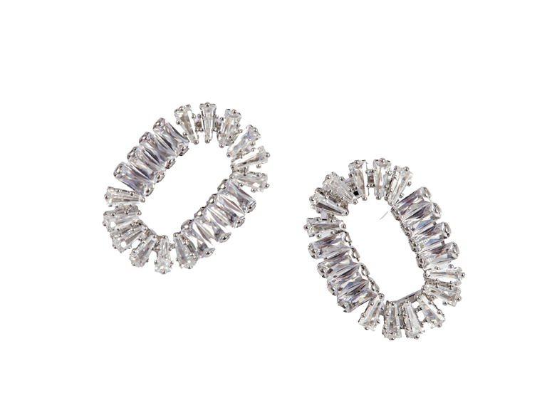 Silver Oval CZ Stud Earrings