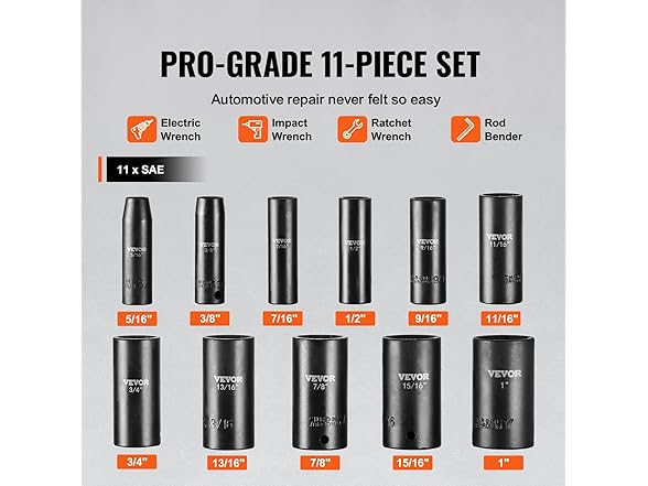 VEVOR 3/8" Drive 11 Piece Deep Socket Set