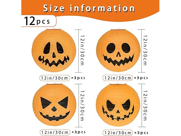12 Count Halloween Jack-O-Lantern Paper Lanterns