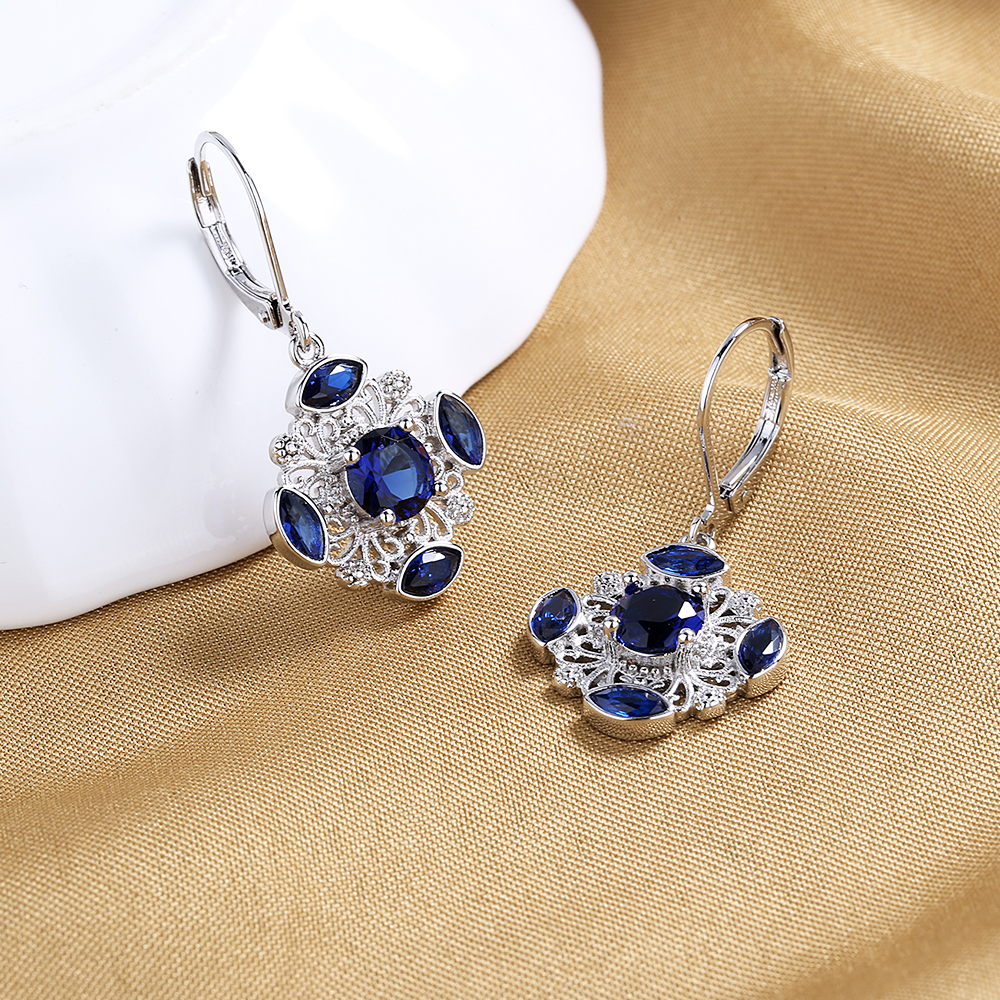 Sapphire Snowflake Drop Earrings - Gallery 4