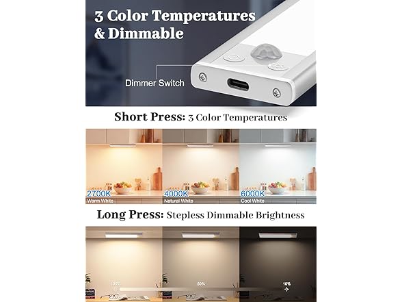VerRon B0FQJMJ33K Rechargeable Cabinet Light 3-Pk