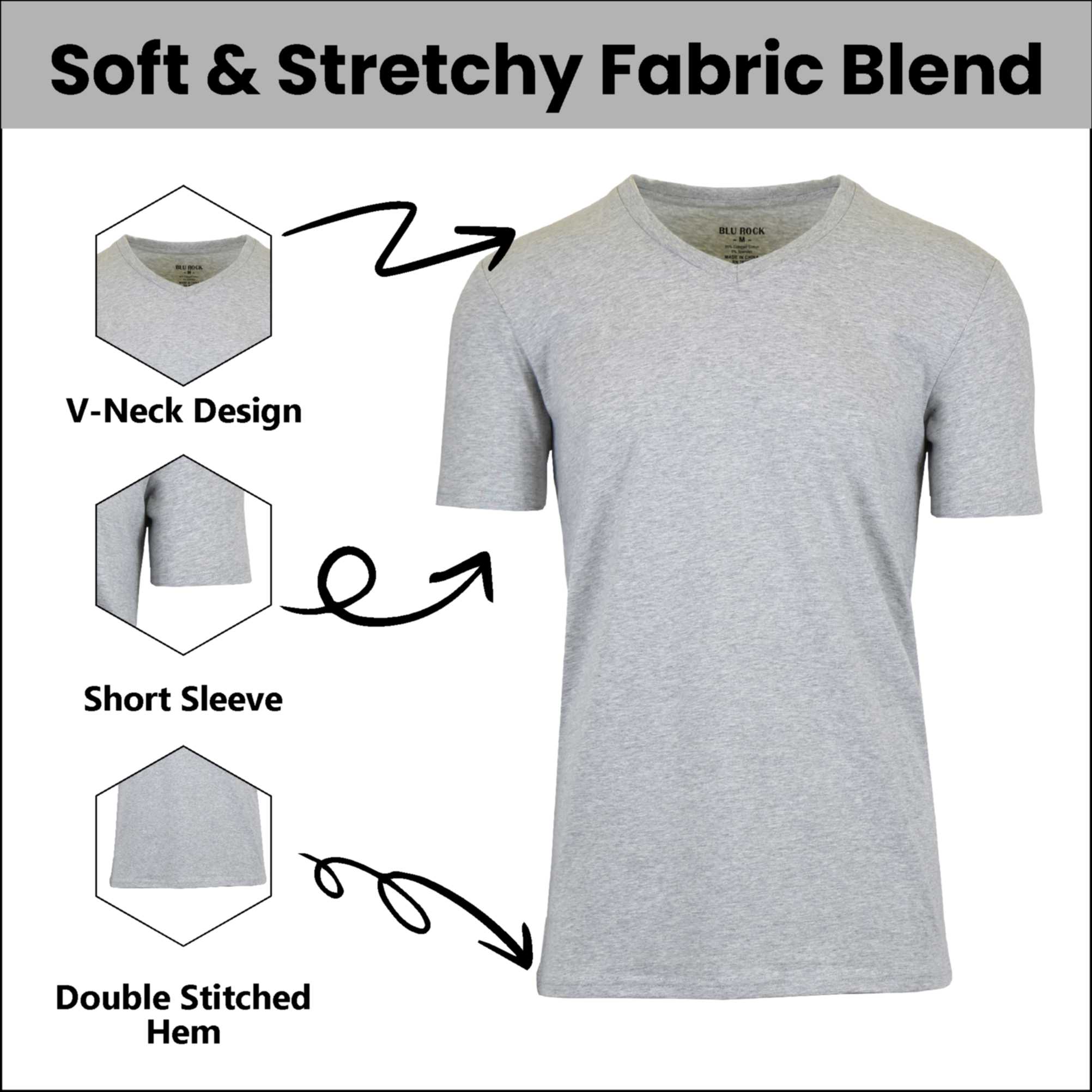 Mens Cotton Stretch V-Neck Tees (M-2XL) - Gallery 19