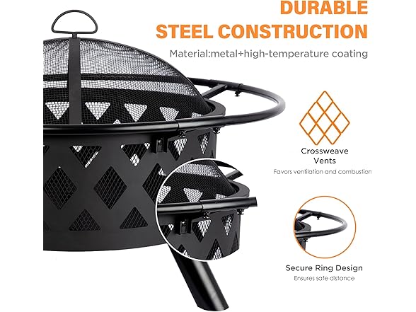 Red Mountain Valley 30'' Outdoor Wood Burning Fire Pit with Protective Ring