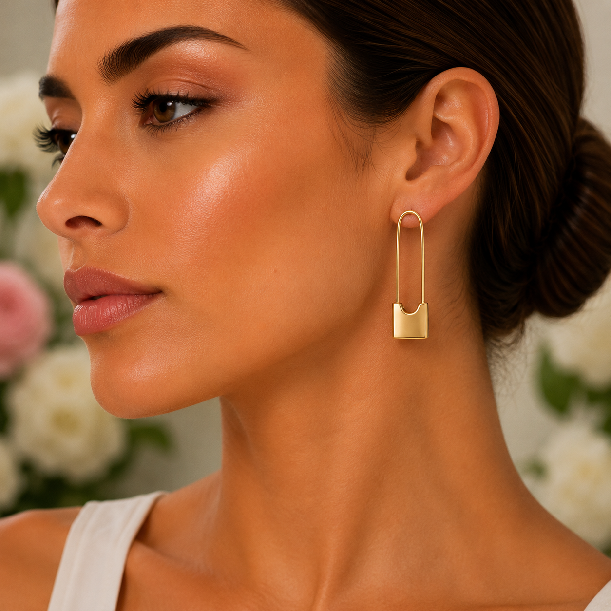 18K Gold Plated Padlock Drop Earrings - Gallery 7