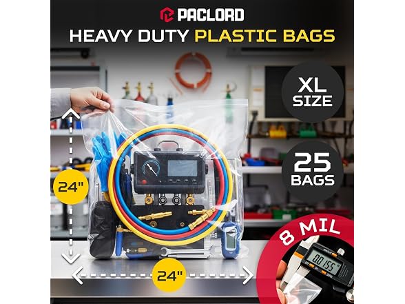 24" x 24" Heavy-Duty Extra Large Zip Plastic Bags, 25 Count