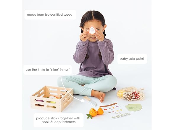 Pearhead Wooden Play Food Set – 21-Piece Pretend Kitchen Toy