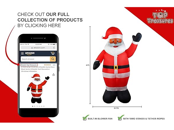 Top Treasures 6 ft Christmas Inflatable Santa Claus