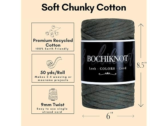 BOCHIKNOT 9mm Thick Macrame Cord - Cotton