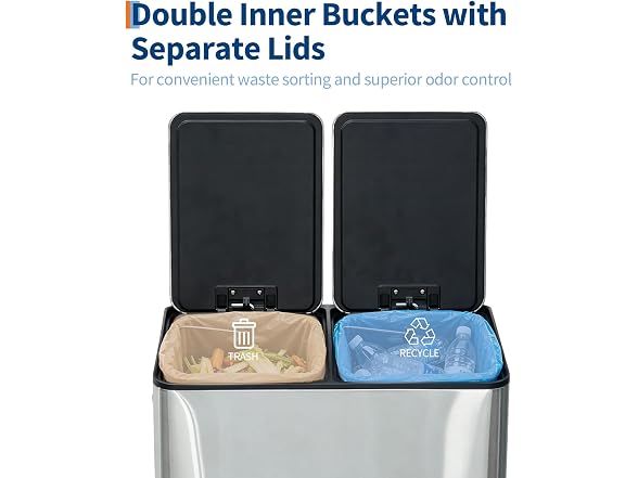 Dual Compartment Stainless Steel Kitchen Trash Can 40L (2 x 20L) Silver