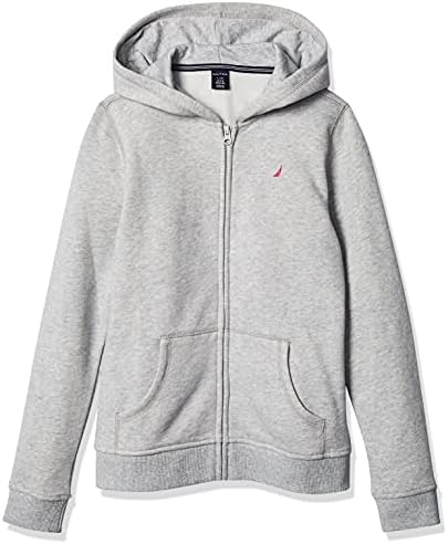 Nautica Girls' School Uniform Full-Zip Fleece Hoodie, pastel grey, Medium(5)