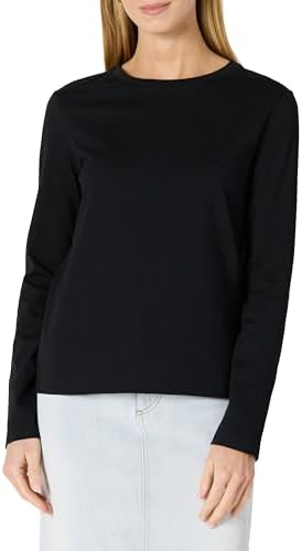 Amazon Essentials Women's 100% Cotton Regular-Fit Long-Sleeve Crewneck T-Shirt, Black, Large