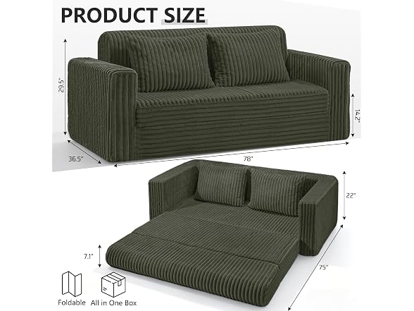HABUTWAY 78" Green 4-in-1 Boneless Couch