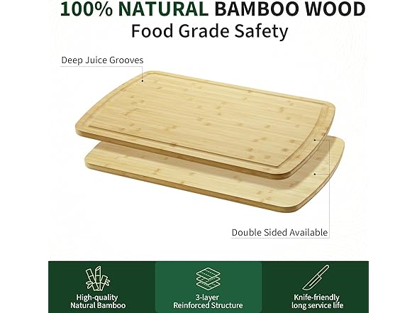 30" x 20" Extra Large Bamboo Cutting Board for Kitchen