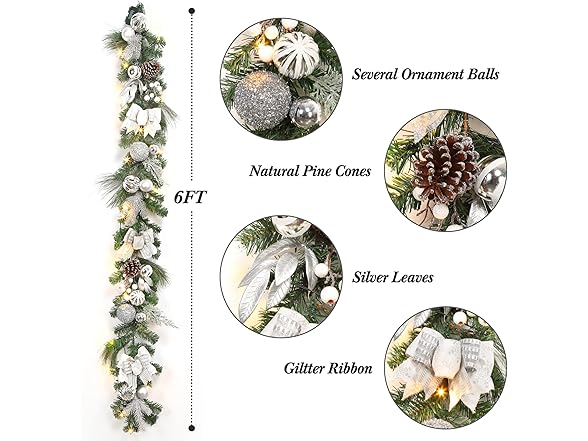 Garvee 6 ft Pre Lit Christmas Garland for Mantle