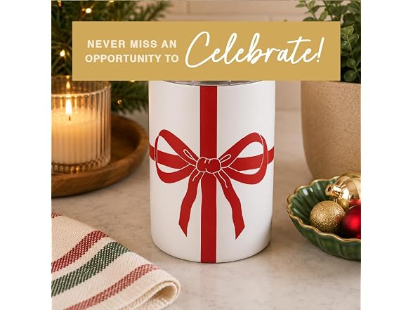 Travel Tumbler 12-Ounce, White Red Bow