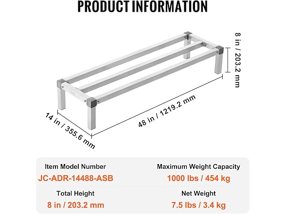 Aluminum Dunnage Rack, 48” x 14” Commercial Food
