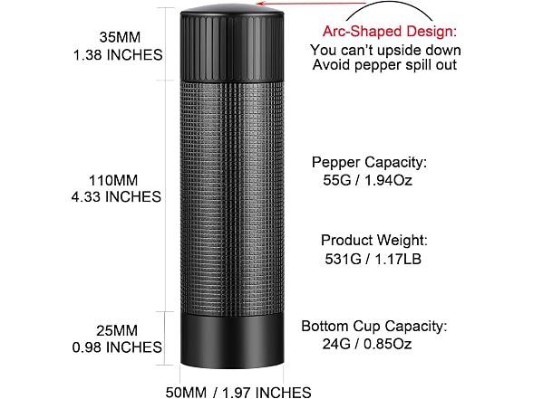 Aluminum Pepper Mill, Adjustable Manual