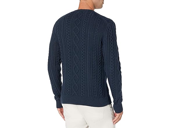 Mens LongSlv Cotton Cable Crew Navy (S)
