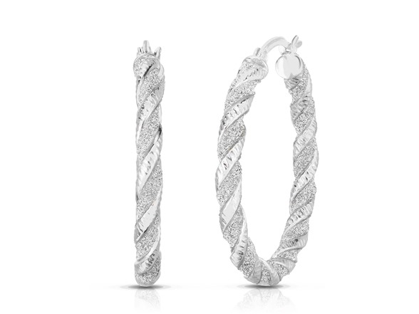 Yeidid Italian 18K Yellow Gold Plated Sterling Silver 25MM Spiral Hoop With Crystal Dust 2 Tone Design