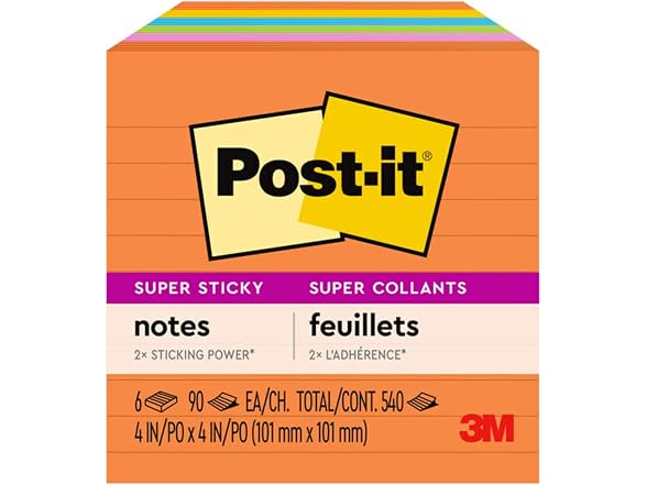 Post-it Post-it Super Sticky Lined Notes, 6