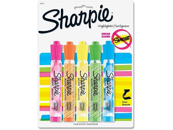 SHARPIE Accent Generation Highlighters, 5 Col