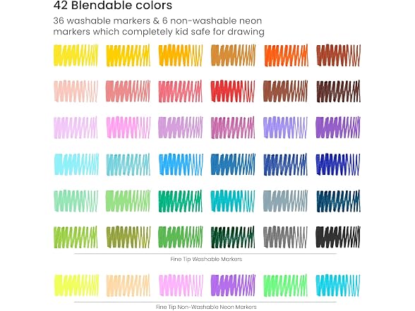 ARTEZA Kids Fine Tip Washable Markers, 42 Bright Colors