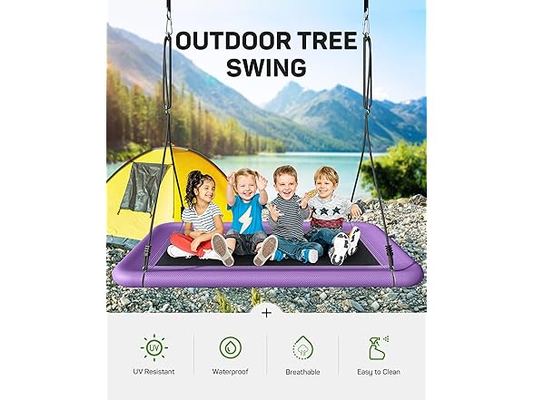 Everyfun Tree Swing for Kids and Adults, 60" Waterproof Purple