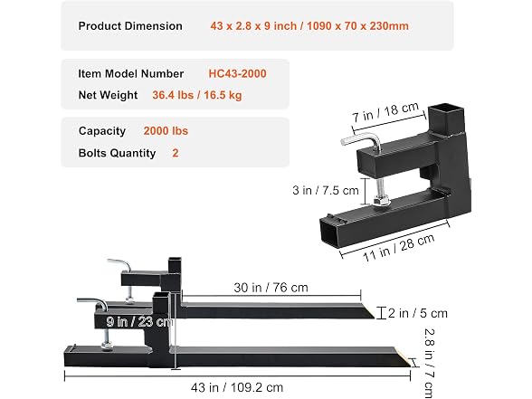 Pallet Forks, 2000 lbs Capacity Clamp on Pallet