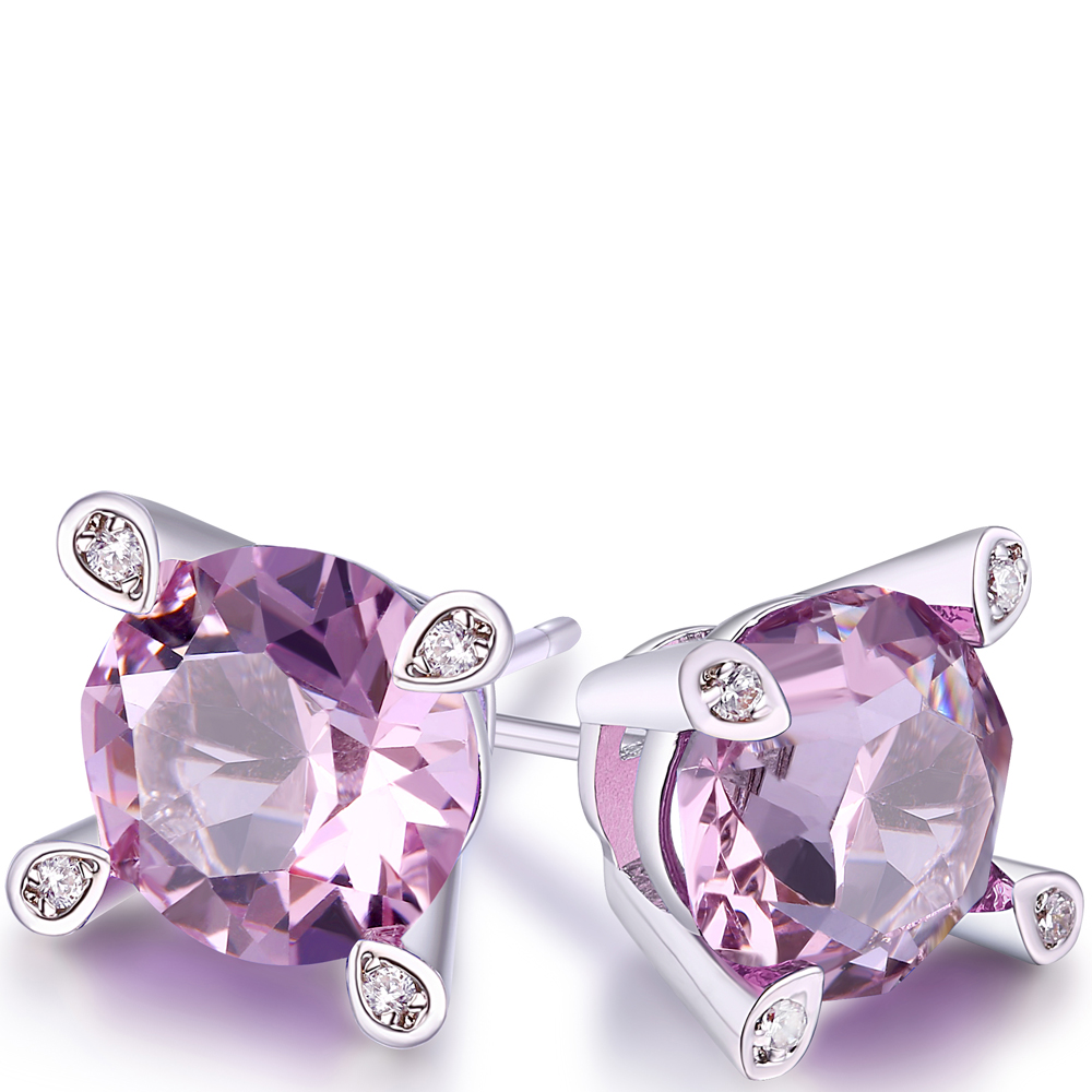 Amethyst Stud Earring in 18K White Gold - Gallery 2