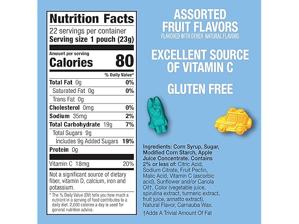 22CT Bluey Fruit Flavored Snacks, Fat Free
