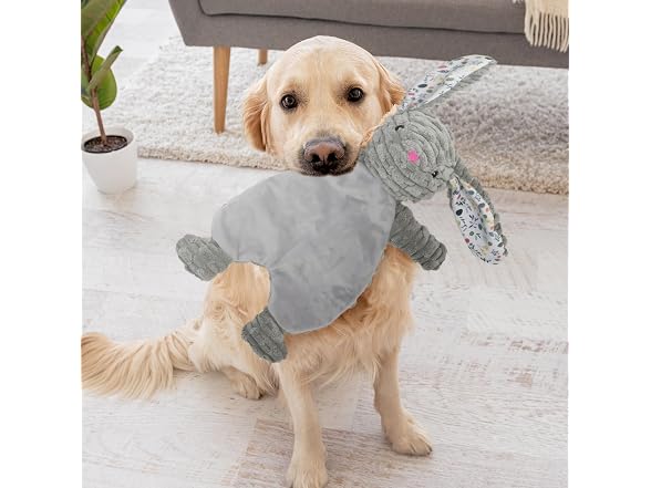 Linzy Plush Gray Bunny Dog Toy, Soft Squeaky