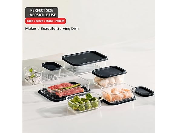 EATEX 7 Pack Glass Meal Prep Containers with Grooved Base