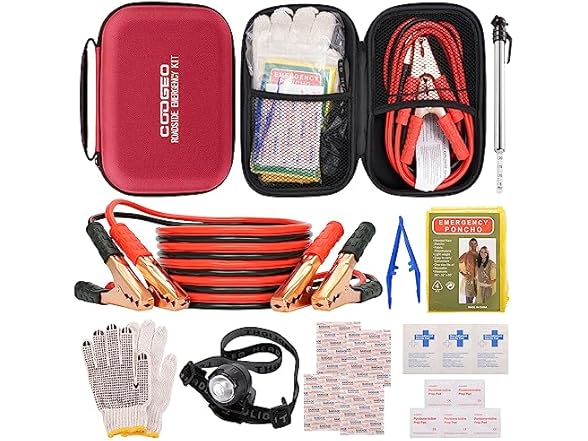 Car Emergency Kit with Battery Jumper Cables