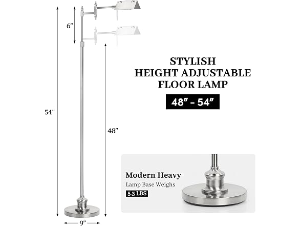 Bairth Brushed Nickel Reading Floor Lamp