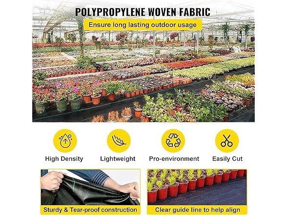 VEVOR 5FTx250FT Premium Heavy Duty Weed Barrier Landscape Fabric
