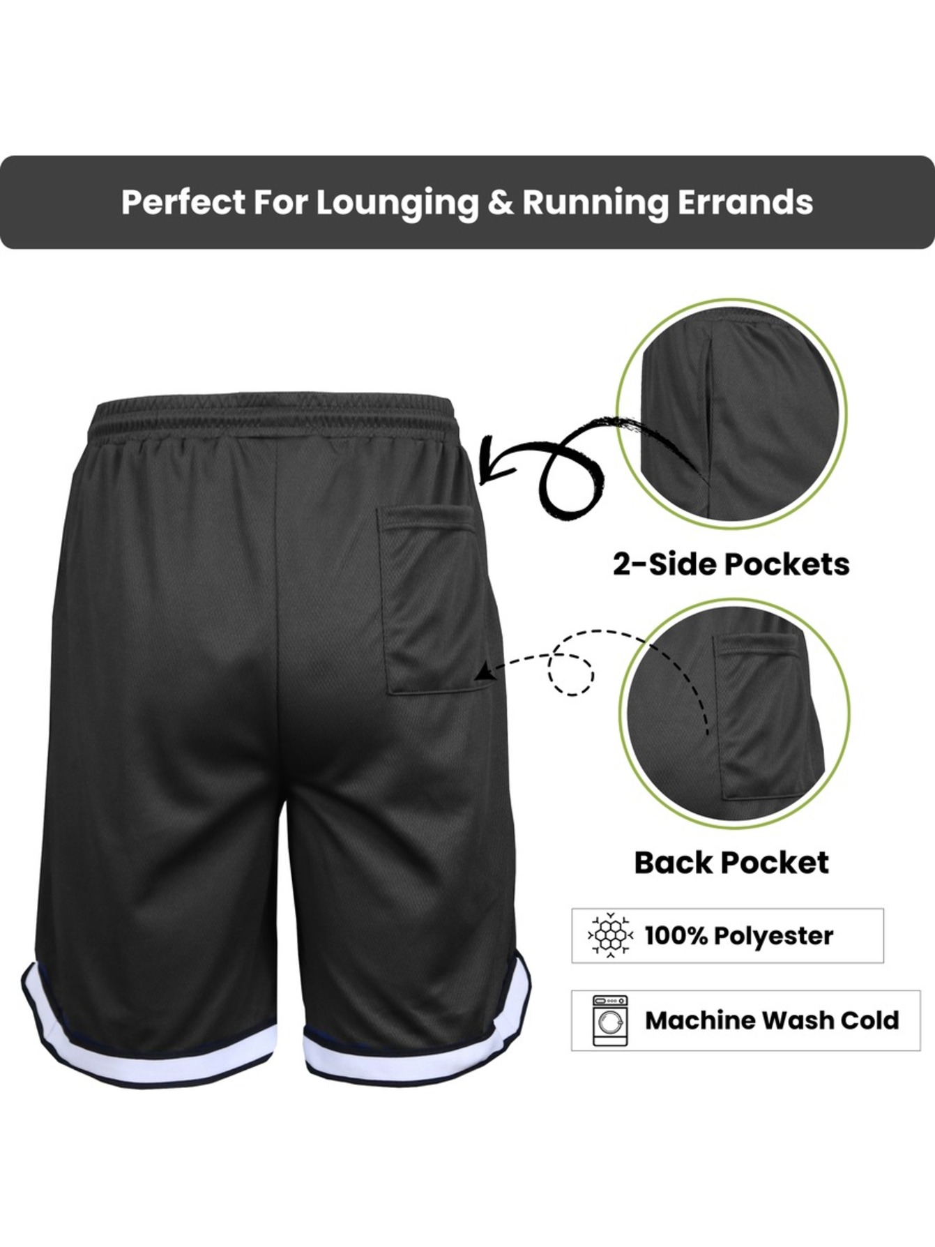 5Pk Mens Performance Mesh Shorts (S-3XL) - Gallery 10