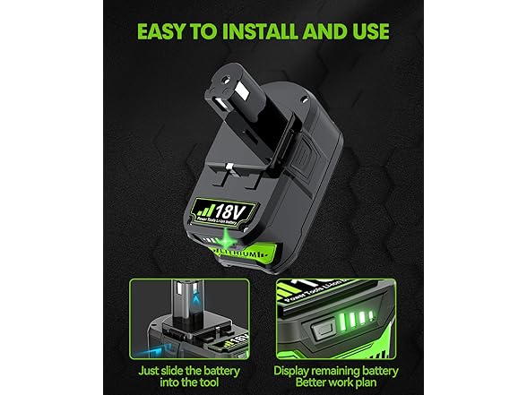 JUNWOOD Replacement for Ryobi 18V Battery